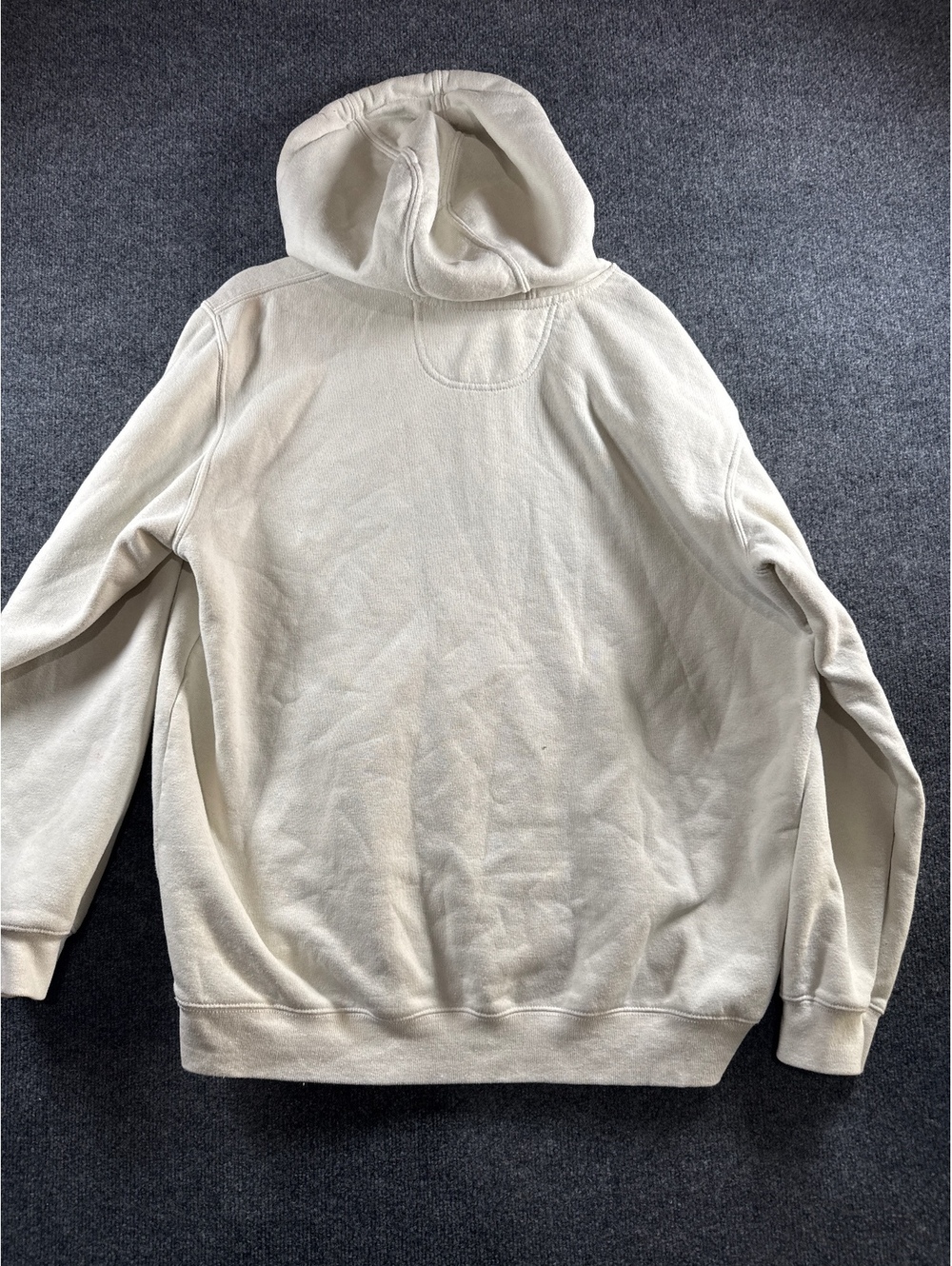 Carhartt Mens XL Loose Fit Cream Hoodie Logo Sleeve Pullover Workwear Sweatshirt - Picture 10 of 12